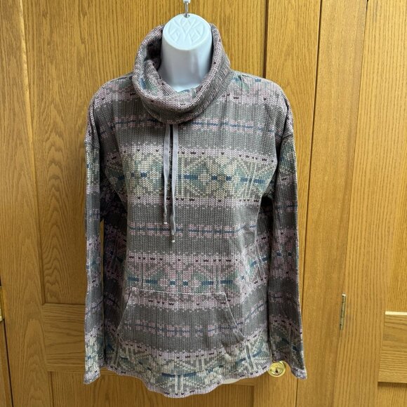 Women's Chaps Funnel Neck Rose & Mauve Print  Top - Size Medium - Picture 2 of 4